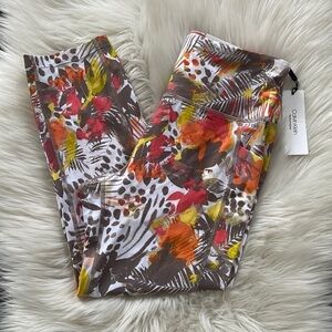 Calvin Klein Womens Tropitopia Orange Beige Printed Cropped Leggings Sz M